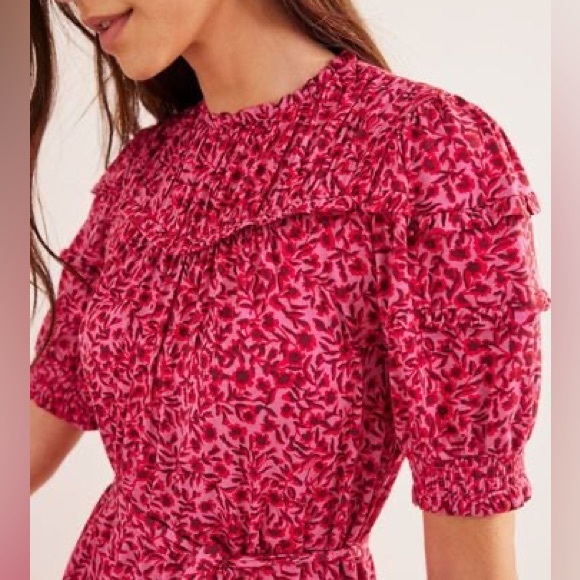 NWT Boden Yoke Ruffle Detail Puff Mocked Sleeve Jersey Mini Pink Dress Size 8 - Picture 5 of 13